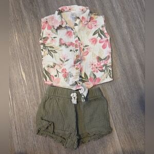 Carter's Floral Pink and Green Shirt with Olive Shorts